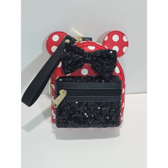 LOUNGEFLY DISNEY MINNIE MOUSE POLKA DOT BLACK SEQUIN WRISTLET BAG main image 13